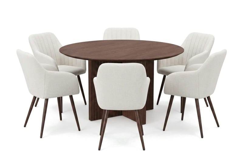 Edda spisegruppe rund 130 cm valnøtt med 6 Filippa spisestoler - Valnøtt - Møbler - Bord - Spisegrupper