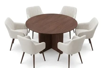 Edda spisegruppe rund 130 cm valnøtt med 6 Filippa spisestoler - Valnøtt - Møbler - Bord - Spisegrupper