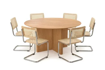 Edda spisegruppe rund 150 cm eik med 6 Build spisestoler - Eik - Møbler - Bord - Spisegrupper