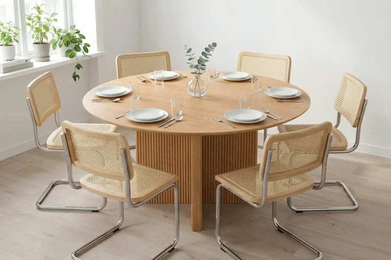 Edda spisegruppe rund 150 cm eik med 6 Build spisestoler - Eik - Møbler - Bord - Spisegrupper