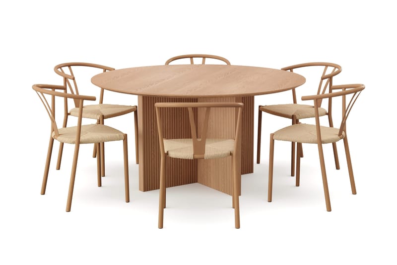 Edda Spisegruppe rund 150 cm Eik med 6 Elysia Spisestoler - Eik - Møbler - Bord - Spisegrupper