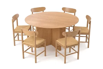 Edda spisegruppe rund 150 cm eik med 6 Malte spisestoler - Eik - Møbler - Bord - Spisegrupper