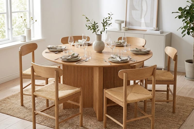 Edda spisegruppe rund 150 cm eik med 6 Malte spisestoler - Møbler - Bord - Spisegrupper