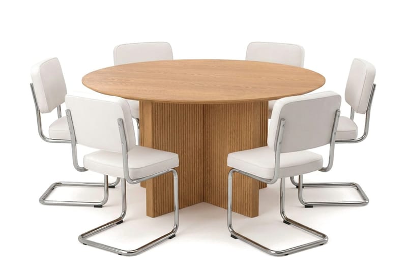 Edda spisegruppe rund 150 cm eik med 6 Milva spisestoler - Eik - Møbler - Bord - Spisegrupper