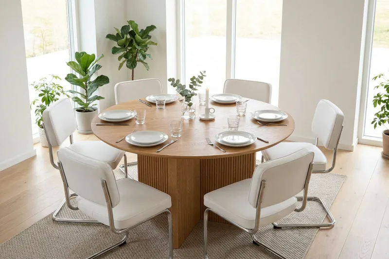 Edda spisegruppe rund 150 cm eik med 6 Milva spisestoler - Eik - Møbler - Bord - Spisegrupper
