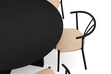 Edda Spisegruppe rund 150 cm Svart med 6 Elysia Spisestoler - Svartbeiset eik - Møbler - Bord - Spisegrupper