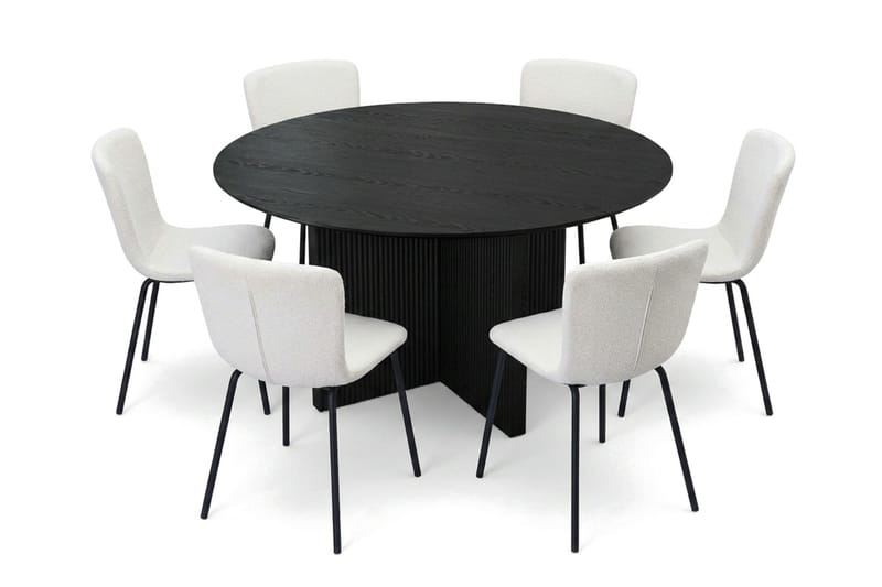Edda spisegruppe rund 150 cm svart med 6 Katy spisestoler - Svart - Møbler - Bord - Spisegrupper