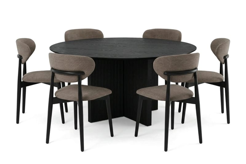 Edda spisegruppe rund 150 cm svart med 6 Molly spisestoler, Svart