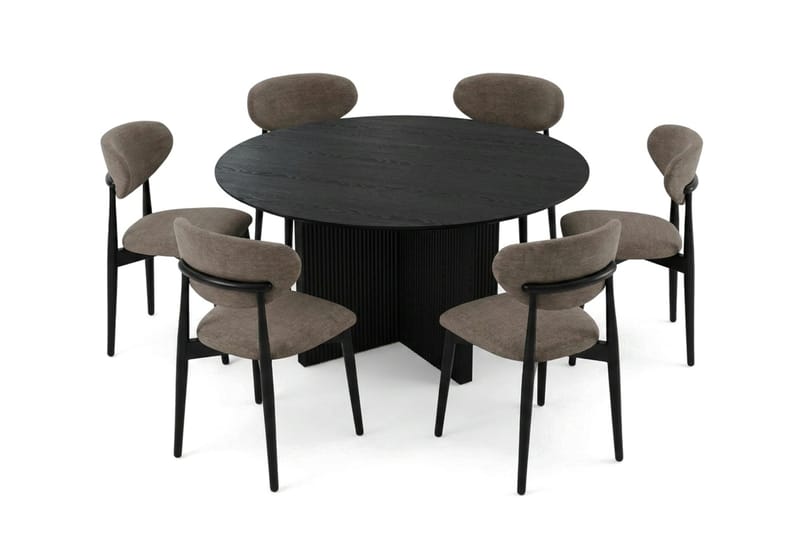 Edda spisegruppe rund 150 cm svart med 6 Molly spisestoler - Svart - Møbler - Bord - Spisegrupper