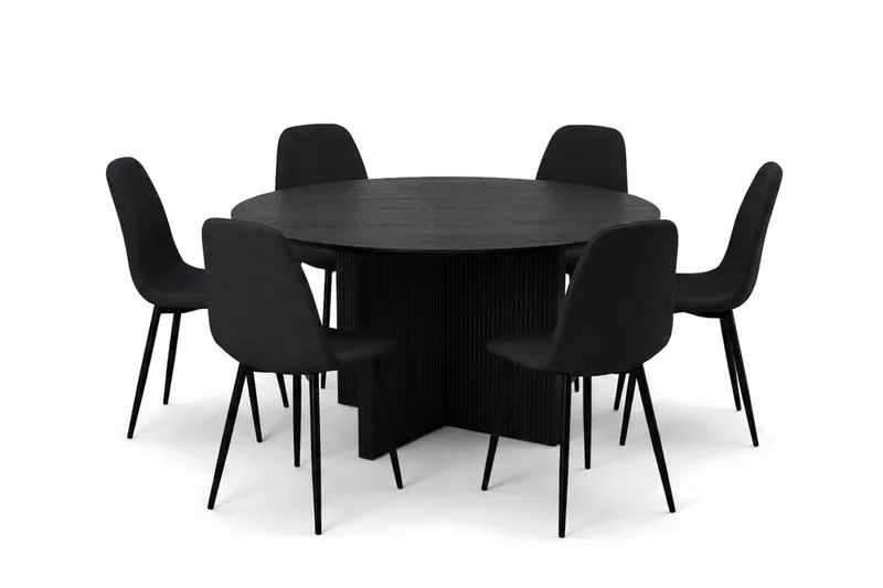 Edda spisegruppe rund 150 cm svart med 6 Nibe spisestoler, Svart