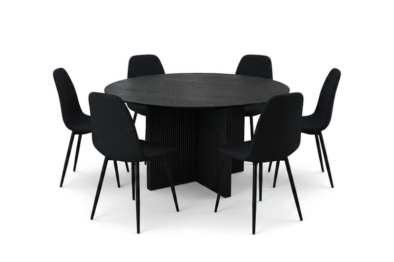 Edda spisegruppe rund 150 cm svart med 6 Nibe spisestoler - Svart - Møbler - Bord - Spisegrupper