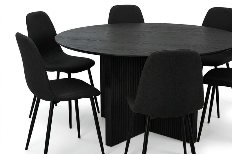Edda spisegruppe rund 150 cm svart med 6 Nibe spisestoler - Svart - Møbler - Bord - Spisegrupper