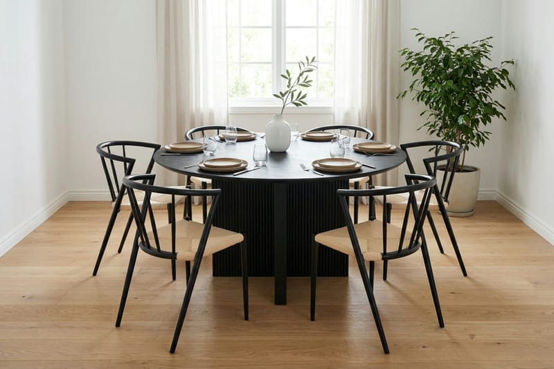 Edda spisegruppe rund 150 cm svart med 6 Winston spisestoler - Svart - Møbler - Bord - Spisegrupper