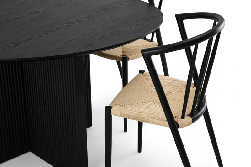Edda spisegruppe rund 150 cm svart med 6 Winston spisestoler - Svart - Møbler - Bord - Spisegrupper