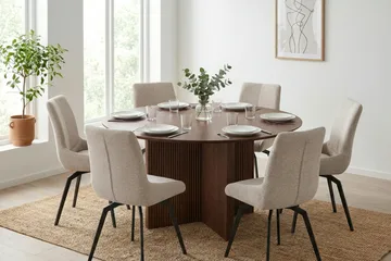 Edda spisegruppe rund 150 cm valnøtt med 6 Mora spisestoler - Valnøtt - Møbler - Bord - Spisegrupper