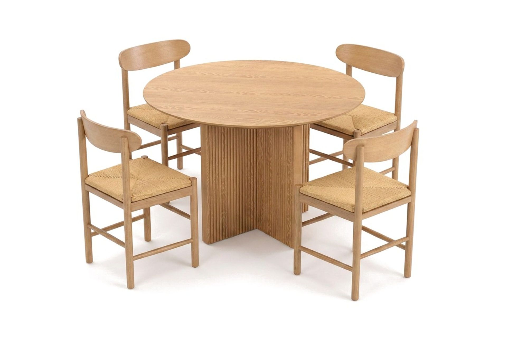 Edda spisegruppe rundt 110 cm eik med 4 Malte spisestoler -