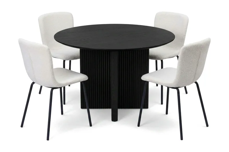 Edda Spisegruppe rundt 110 cm Svart med 4 Katy spisestoler, Svart