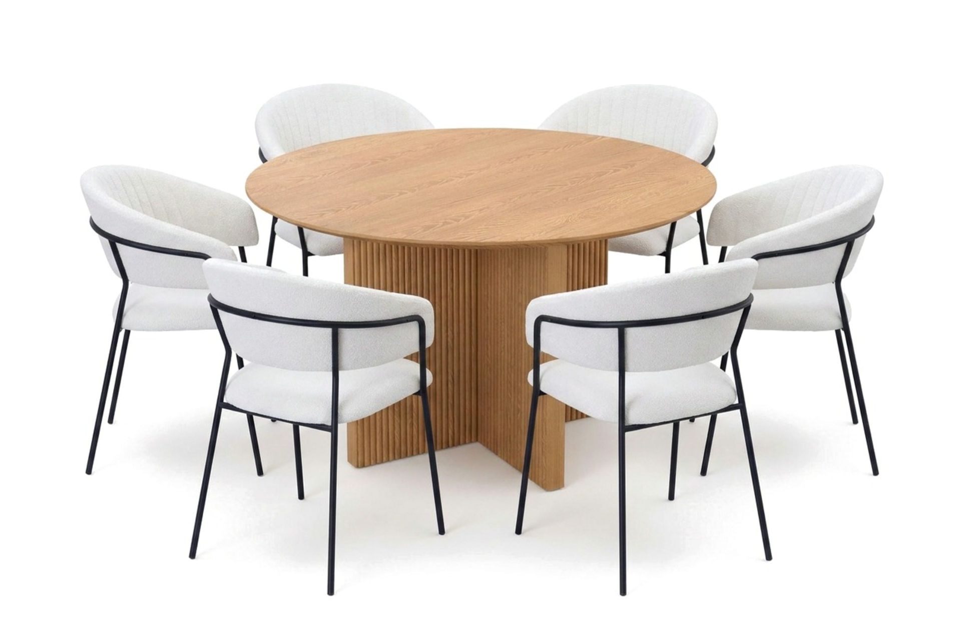 Edda spisegruppe rundt 130 cm eik med 6 Karol spisestoler - Eik
