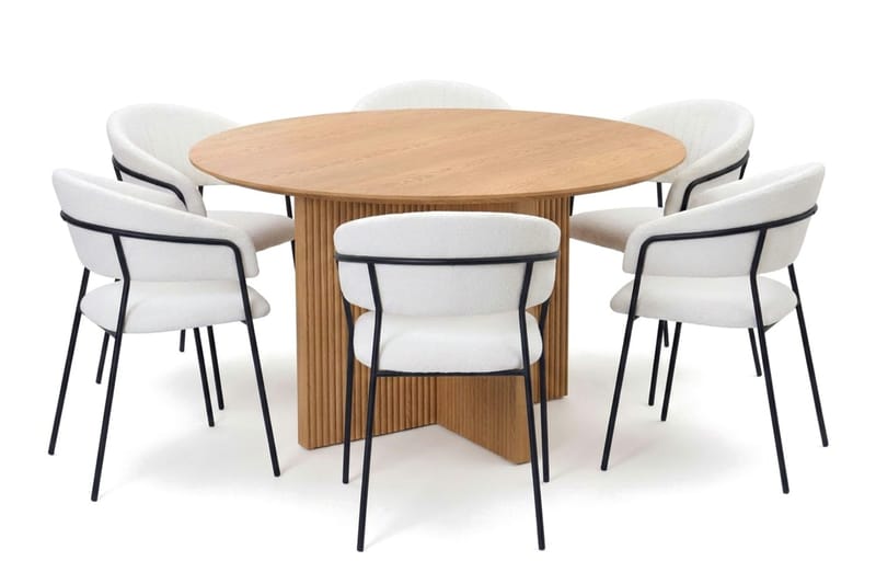 Edda spisegruppe rundt 130 cm eik med 6 Karol spisestoler - Eik - Møbler - Bord - Spisegrupper