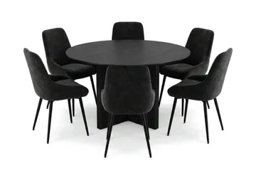 Edda spisegruppe rundt 130 cm svart med 6 Alsarp spisestoler - Svartbeiset eik - Møbler - Bord - Spisegrupper