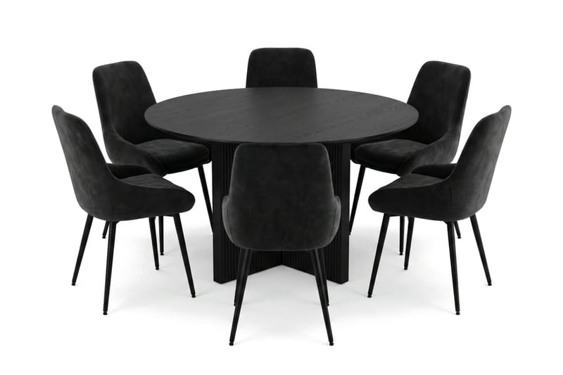 Edda spisegruppe rundt 130 cm svart med 6 Alsarp spisestoler - Svartbeiset eik - Møbler - Bord - Spisegrupper