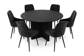 Edda spisegruppe rundt 130 cm svart med 6 Alsarp spisestoler - Svartbeiset eik - Møbler - Bord - Spisegrupper