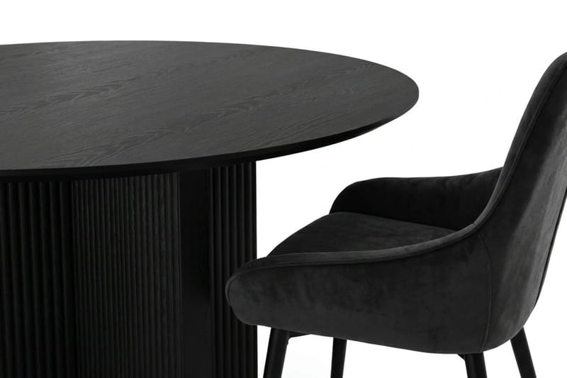 Edda spisegruppe rundt 130 cm svart med 6 Alsarp spisestoler - Svartbeiset eik - Møbler - Bord - Spisegrupper