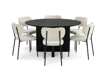 Edda spisegruppe rundt 130 cm svart med 6 Gemmiano spisestoler - Svartbeiset eik - Møbler - Bord - Spisegrupper