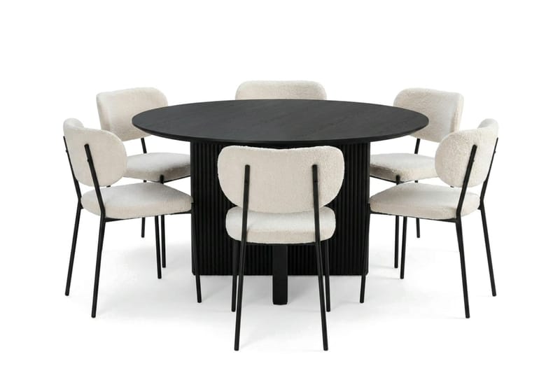 Edda spisegruppe rundt 130 cm svart med 6 Gemmiano spisestoler - Svartbeiset eik - Møbler - Bord - Spisegrupper