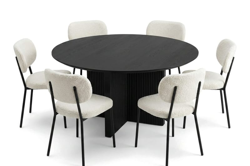 Edda spisegruppe rundt 130 cm svart med 6 Gemmiano spisestoler, Svartbeiset eik