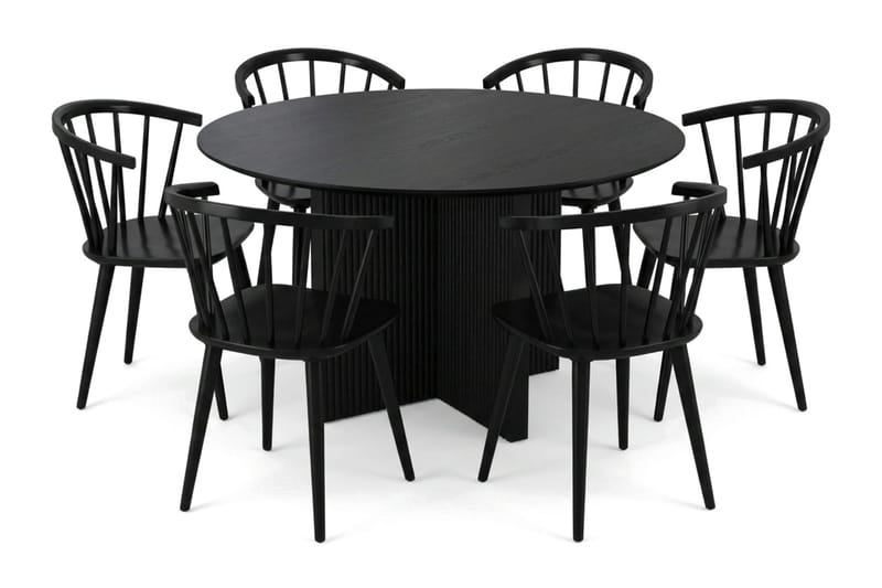 Edda spisegruppe rundt 130 cm svart med 6 Tyrö spisestoler - Svart - Møbler - Bord - Spisegrupper