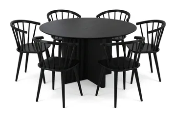 Edda spisegruppe rundt 130 cm svart med 6 Tyrö spisestoler - Svartbeiset eik - Møbler - Bord - Spisegrupper
