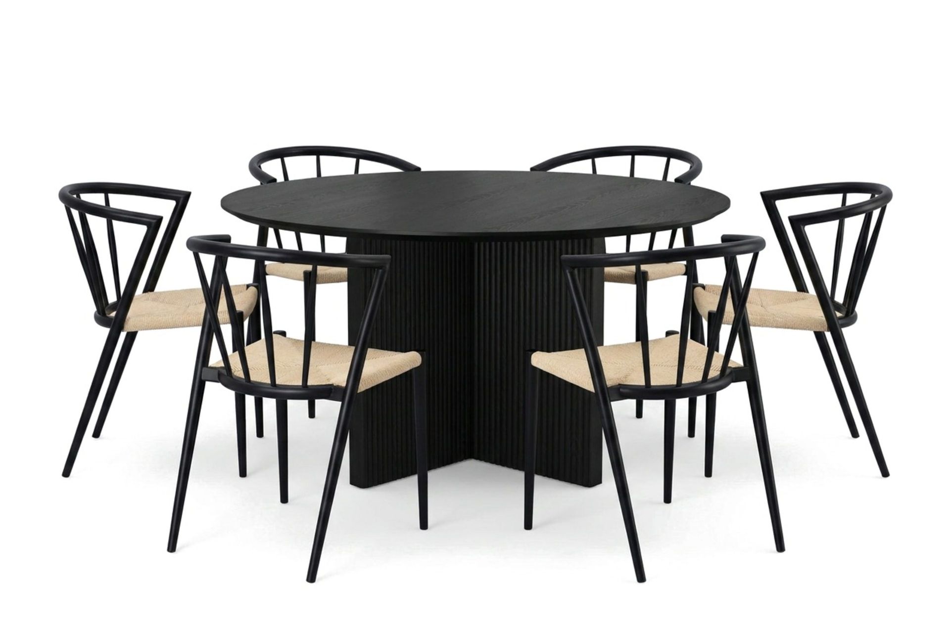 Edda spisegruppe rundt 130 cm svart med 6 Winston spisestoler - Svart