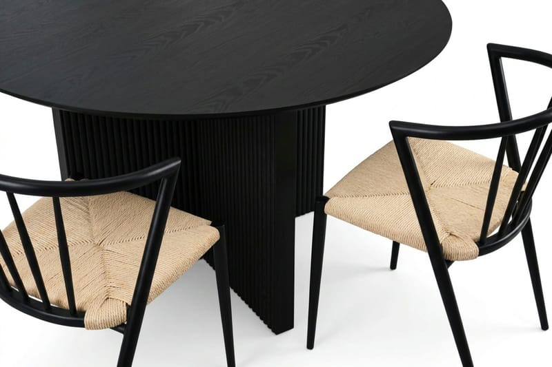 Edda spisegruppe rundt 130 cm svart med 6 Winston spisestoler - Svartbeiset eik - Møbler - Bord - Spisegrupper