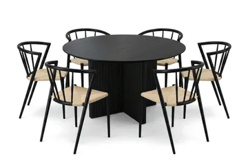 Edda spisegruppe rundt 130 cm svart med 6 Winston spisestoler - Svartbeiset eik - Møbler - Bord - Spisegrupper