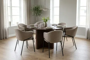Edda spisegruppe rundt 130 cm valnøtt med 6 Filip spisestoler - Valnøtt - Møbler - Bord - Spisegrupper
