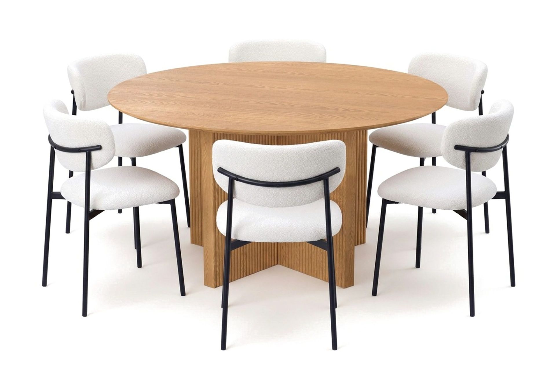 Edda spisegruppe rundt 150 cm eik med 6 Lucy spisestoler - Eik