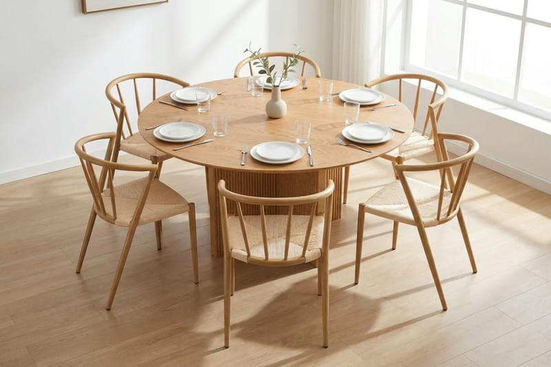 Edda spisegruppe rundt 150 cm eik med 6 Winston spisestoler - Eik - Møbler - Bord - Spisegrupper