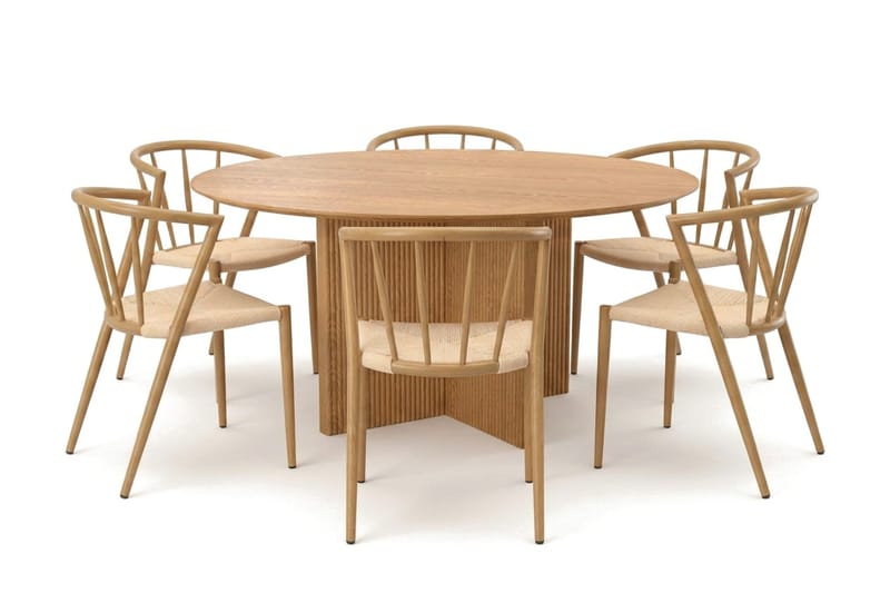 Edda spisegruppe rundt 150 cm eik med 6 Winston spisestoler - Eik - Møbler - Bord - Spisegrupper