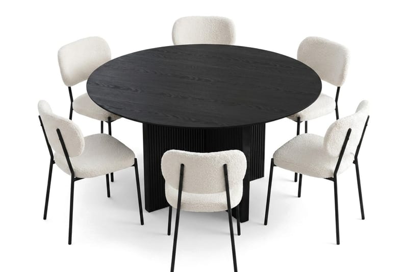Edda spisegruppe rundt 150 cm svart med 6 Gemmiano spisestoler - Svart - Møbler - Bord - Spisegrupper