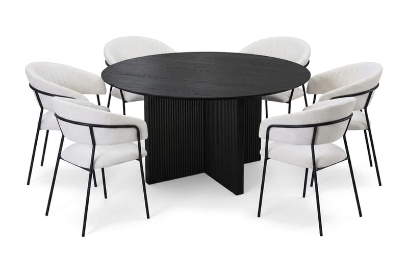 Edda spisegruppe rundt 150 cm svart med 6 Karol spisestoler, Svart