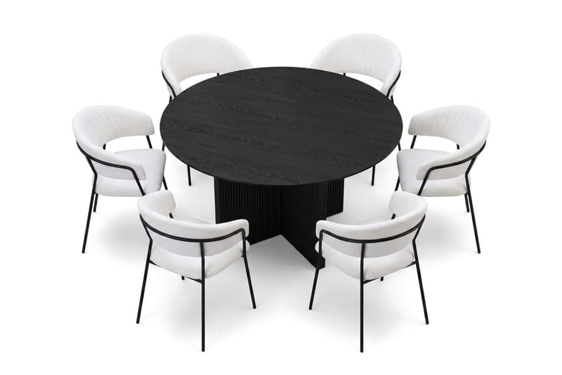 Edda spisegruppe rundt 150 cm svart med 6 Karol spisestoler - Svart - Møbler - Bord - Spisegrupper