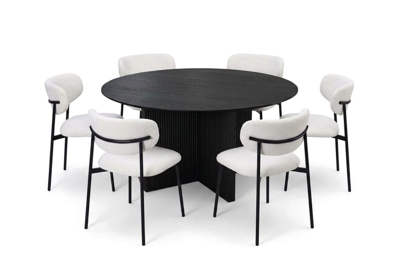 Edda spisegruppe rundt 150 cm svart med 6 Lucy spisestoler, Svart
