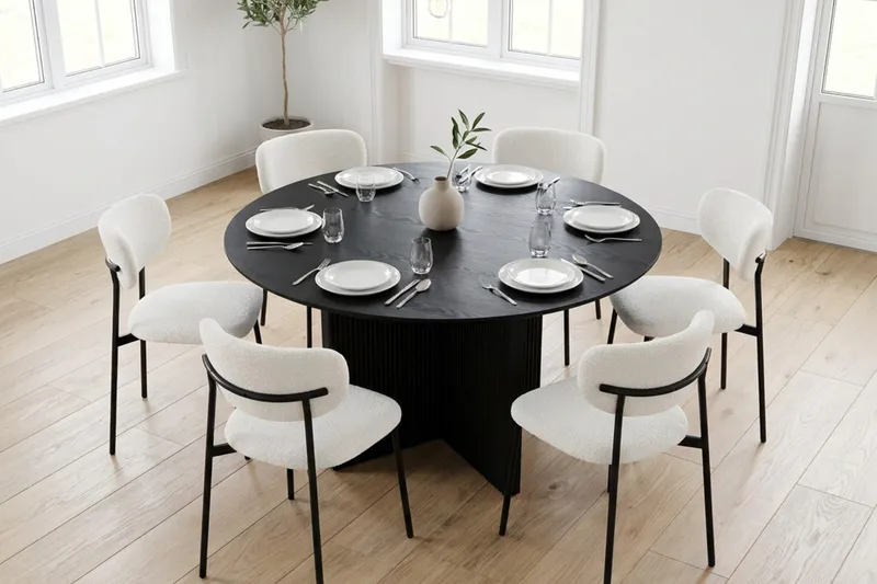 Edda spisegruppe rundt 150 cm svart med 6 Lucy spisestoler - Svart - Møbler - Bord - Spisegrupper