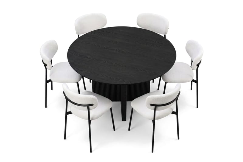 Edda spisegruppe rundt 150 cm svart med 6 Lucy spisestoler - Svart - Møbler - Bord - Spisegrupper