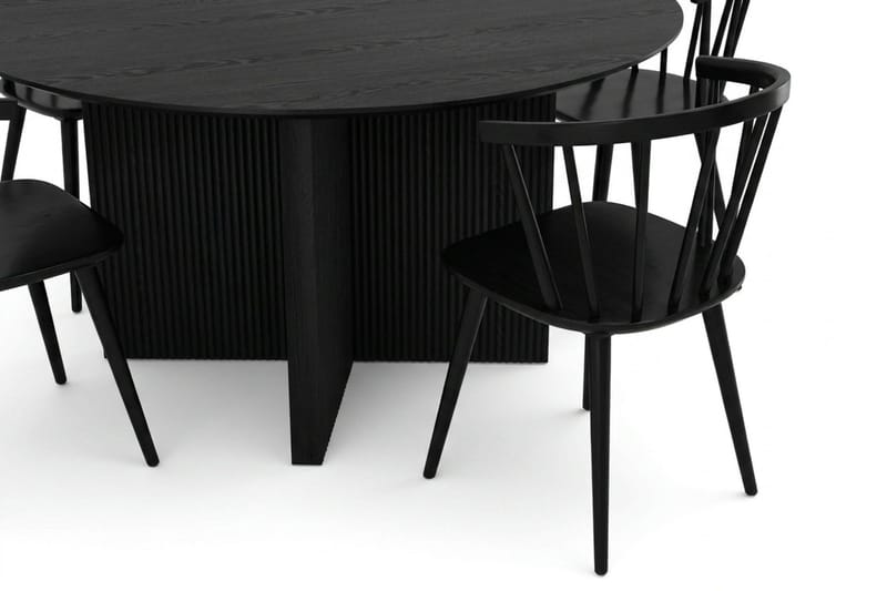 Edda spisegruppe rundt 150 cm svart med 6 Tyrö spisestoler - Svart - Møbler - Bord - Spisegrupper