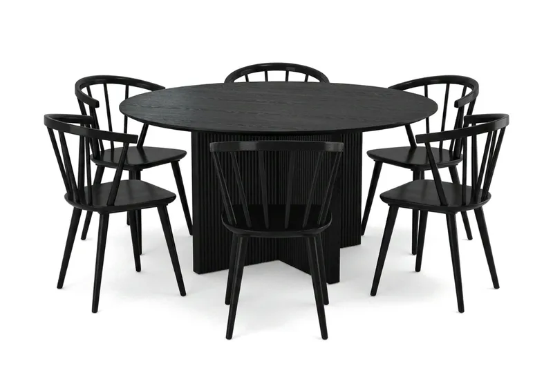 Edda spisegruppe rundt 150 cm svart med 6 Tyrö spisestoler - Svart - Møbler - Bord - Spisegrupper