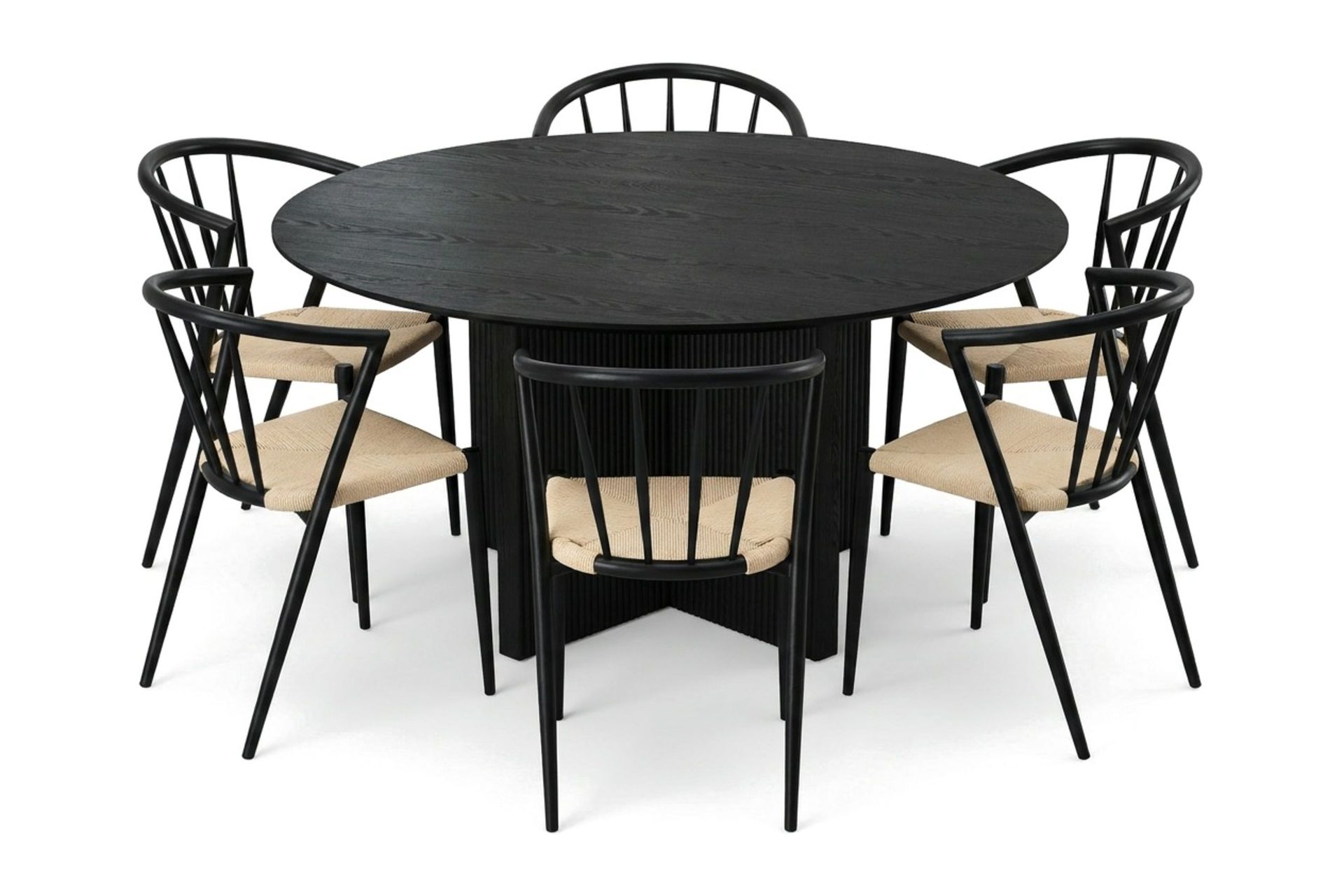 Edda spisegruppe rundt 150 cm svart med 6 Winston spisestoler - Svart