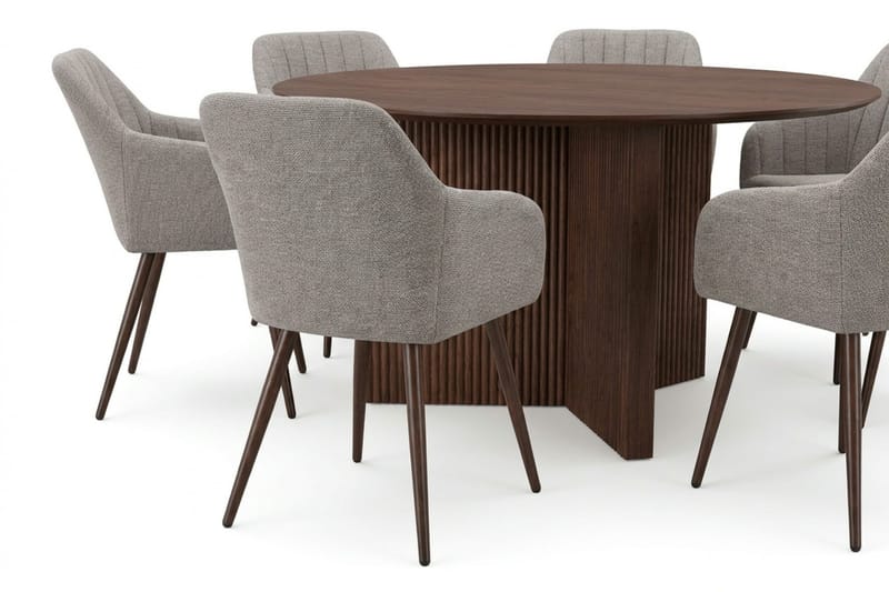 Edda spisegruppe rundt 150 cm valnøtt med 6 Filippa spisestoler - Møbler - Bord - Spisegrupper
