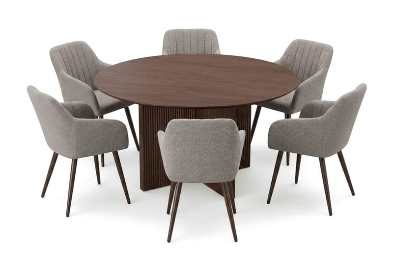 Edda spisegruppe rundt 150 cm valnøtt med 6 Filippa spisestoler - Møbler - Bord - Spisegrupper